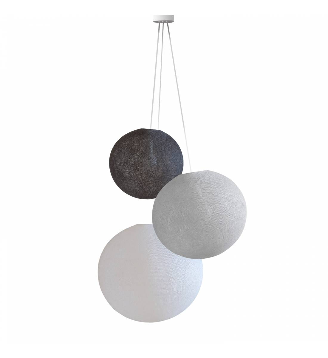 Triple lighting anthracite - pearl grey - white globes - Pendant lamp 3 - La Case de Cousin Paul