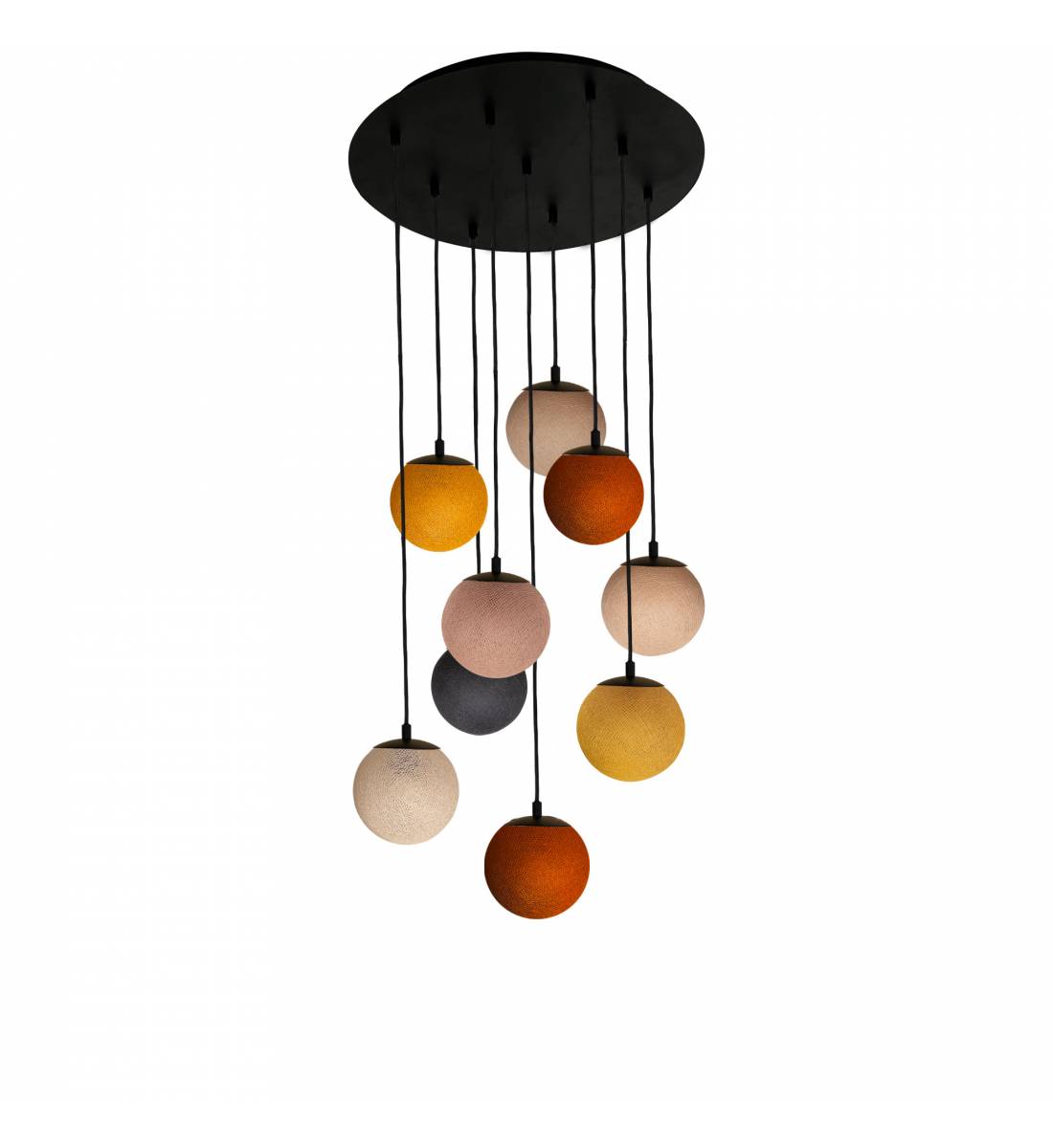 Apapa black ceiling fixture, 9 globes - natural colours - Plafonniers - La Case de Cousin Paul