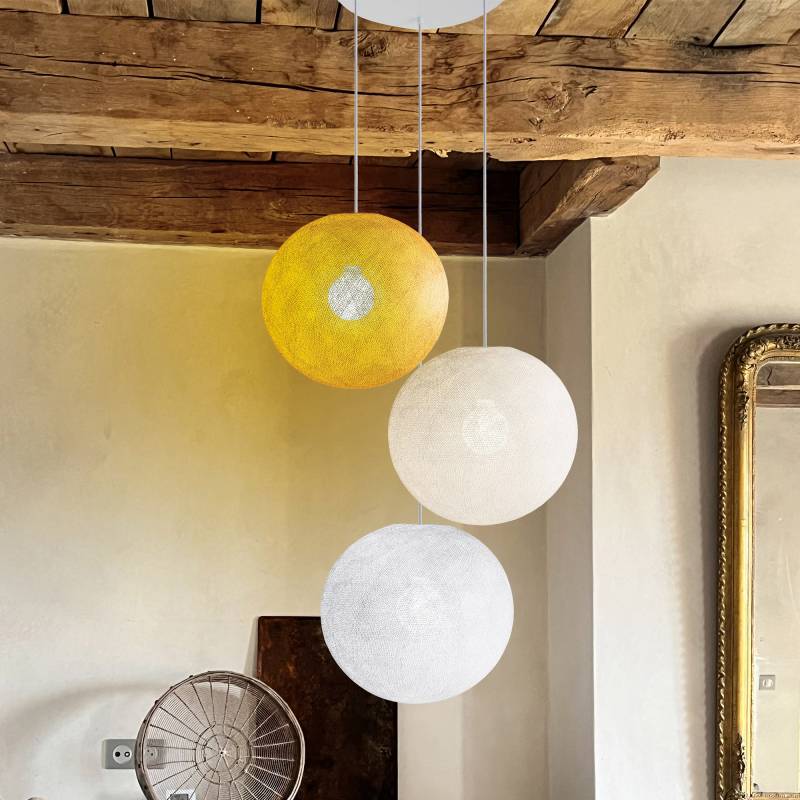 Ceiling fixture 3 globes 31 curry - ecru - white - Ceiling light 3 - La Case de Cousin Paul