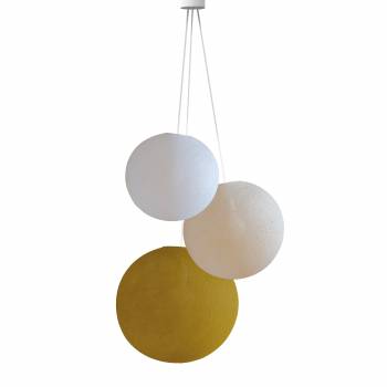 Triple lighting globes -XS-S-M-White-Linen-Mustard - Pendant lamp 3 - La Case de Cousin Paul