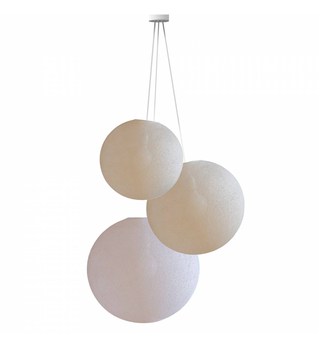 Triple lighting globes -S-M-L-Linnen-Ecru-Sugared Almond - Pendant lamp 3 - La Case de Cousin Paul