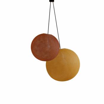 Hanglamp 2 bollen -S-M-Havanna-Camel - Dubbel lamp ballampen - La Case de Cousin Paul