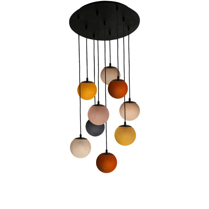 Refurbished - Apapa black ceiling fixture, 9 globes - natural colours - Refurbished - La Case de Cousin Paul