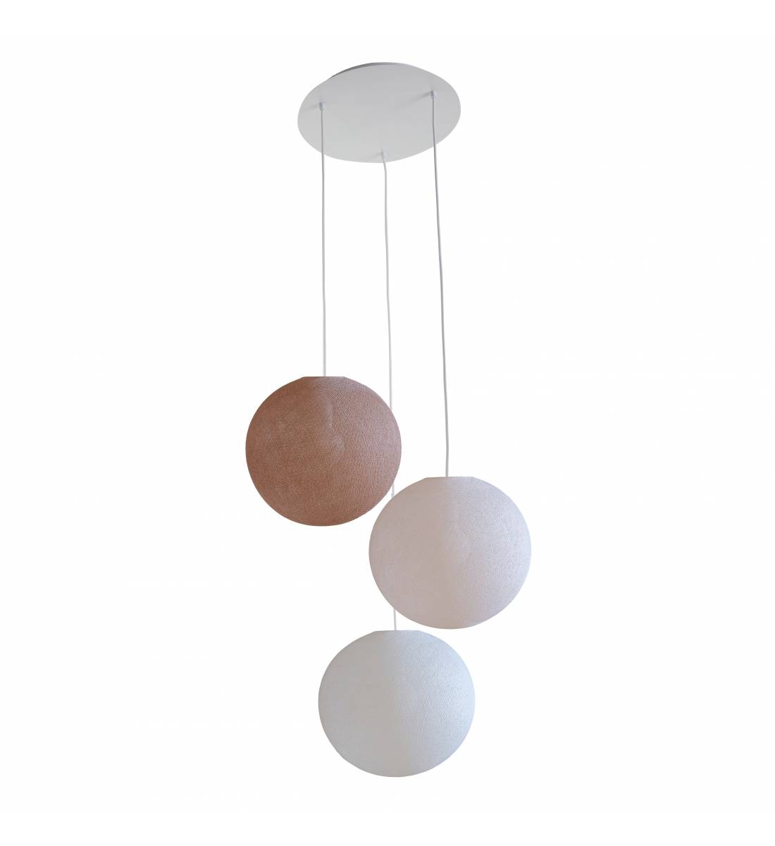 Refurbished - Ceiling fixture 3 globes 31 nude - sugared almond - white - Refurbished - La Case de Cousin Paul