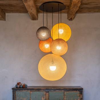 Refurbished - Big ceiling fixture 5 globes - Winter - Refurbished - La Case de Cousin Paul