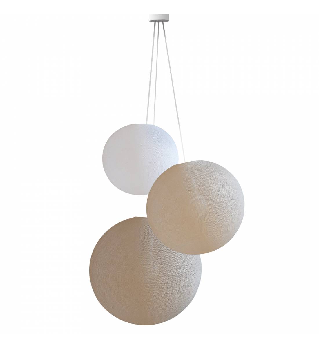 Suspension 3 globes S-M-L-Blanc-Ecru-Lin - Suspension triple - La Case de Cousin Paul