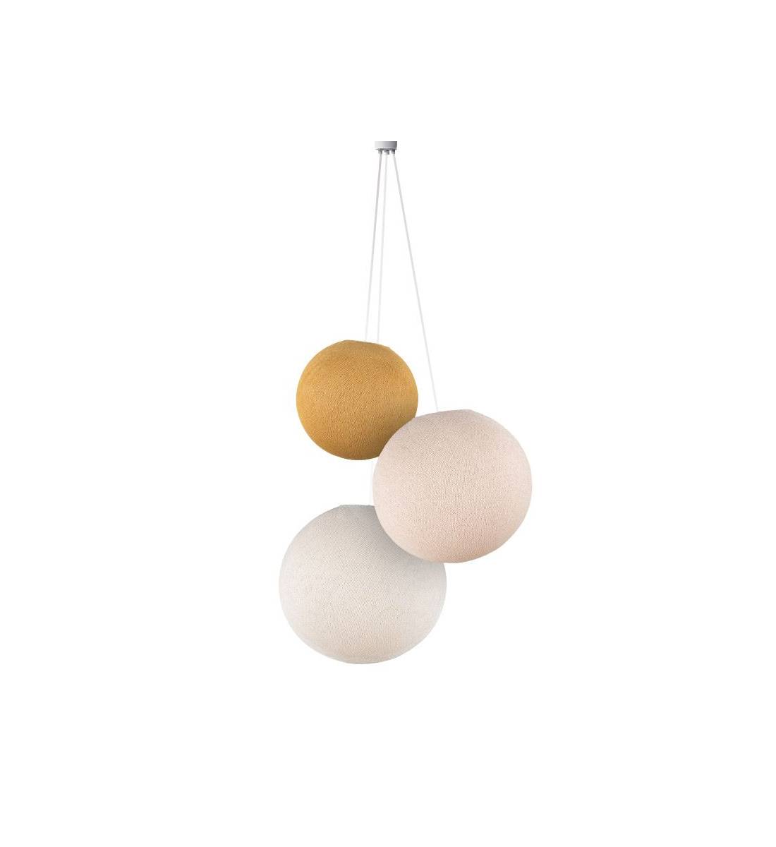 Triple lighting mustard-linen-ecru globes - Refurbished - Refurbished - La Case de Cousin Paul