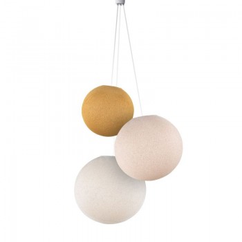 Triple lighting mustard-linen-ecru globes - Refurbished - Pendant lamp 3 - La Case de Cousin Paul