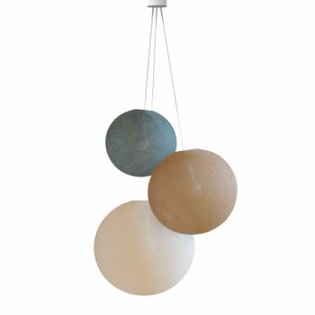 Triple lighting 25 green grey - 31 sand - 38 ecru globes - Refurbished - Pendant lamp 3 - La Case de Cousin Paul