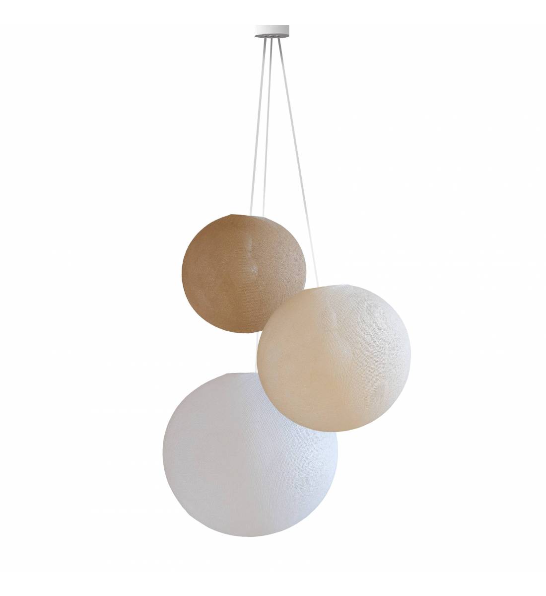 Triple lighting sand - ecru - white globes - Refurbished - Refurbished - La Case de Cousin Paul