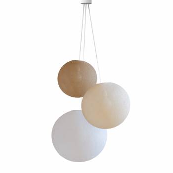 Triple lighting sand - ecru - white globes - Refurbished - Pendant lamp 3 - La Case de Cousin Paul