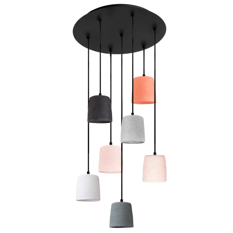 Zwarte plafondlamp met 7 Swing-lampenkappen - Roze en Grijs - Plafonniers - La Case de Cousin Paul