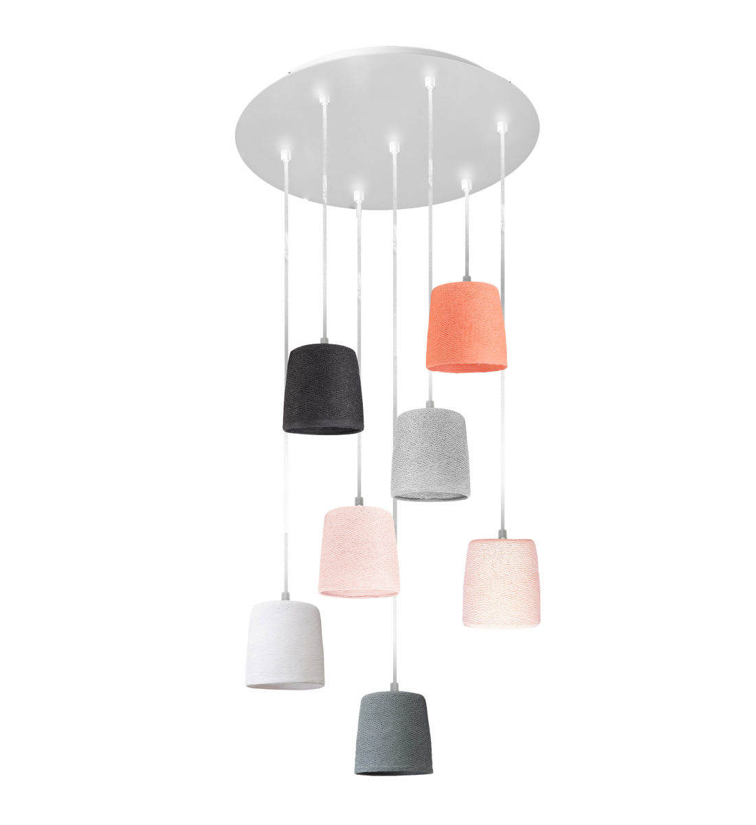 Witte plafondlamp met 7 Swing-lampenkappen - Roze en Grijs - Plafonniers - La Case de Cousin Paul