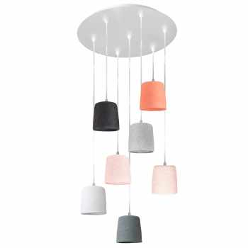 Witte plafondlamp met 7 Swing-lampenkappen - Roze en Grijs - Plafonniers - La Case de Cousin Paul