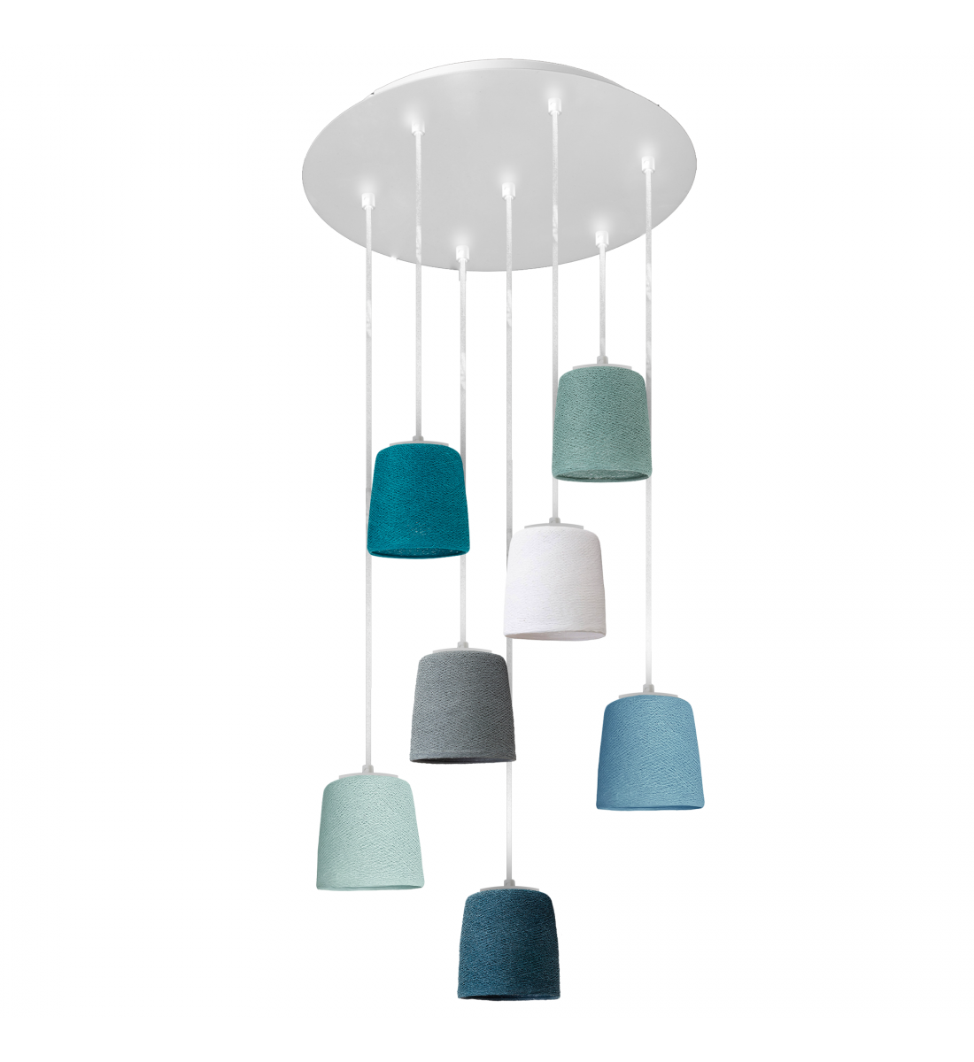 Lampadario bianco con 7 paralumi Swing - Blu e Verde - Plafonniers - La Case de Cousin Paul