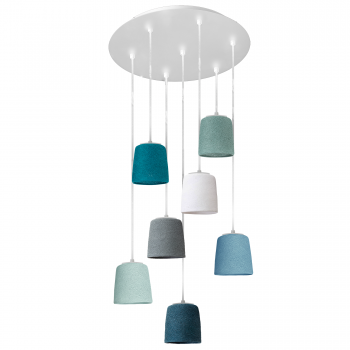 White Pendant Light with 7 Swing Lampshades - Blue and Green - Plafonniers - La Case de Cousin Paul