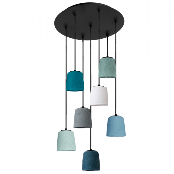 Lampadario nero con 7 paralumi Swing - Blu e Verde - Plafonniers - La Case de Cousin Paul