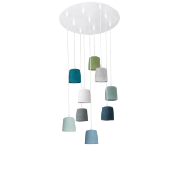 Witte plafondlamp met 9 Swing-lampenkappen - Blauw en Groen - Plafonniers - La Case de Cousin Paul