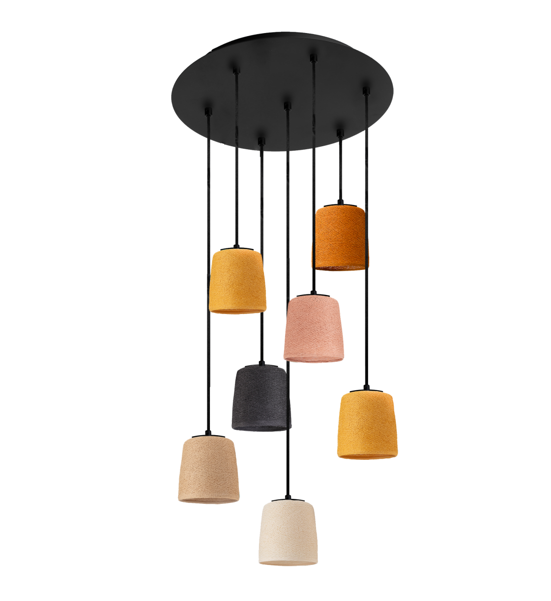 Black Pendant Light with 7 Swing Lampshades - Natural Colors - Plafonniers - La Case de Cousin Paul