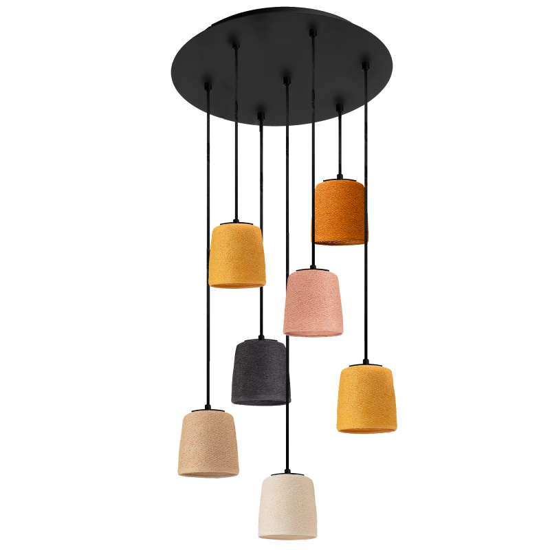 Black Pendant Light with 7 Swing Lampshades - Natural Colors - Plafonniers - La Case de Cousin Paul