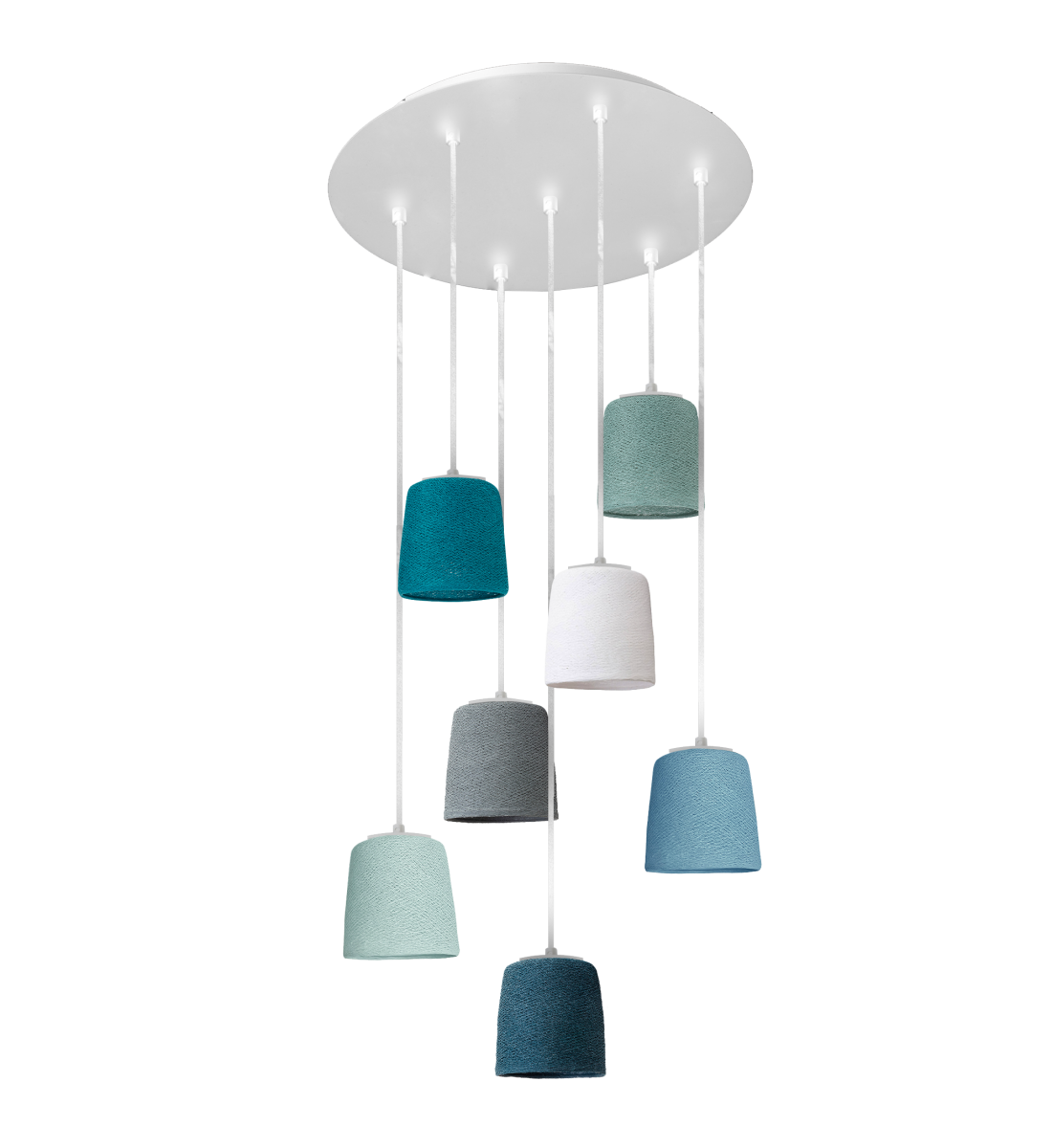 Lampadario bianco con 7 paralumi Swing - Blu e Verde - Plafonniers - La Case de Cousin Paul