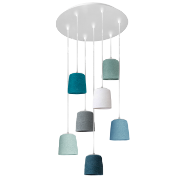 Witte plafondlamp met 7 Swing-lampenkappen - Blauw en Groen - Plafonniers - La Case de Cousin Paul