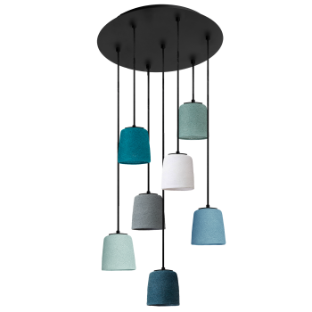 Black Pendant Light with 7 Swing Lampshades - Blue and Green - Plafonniers - La Case de Cousin Paul