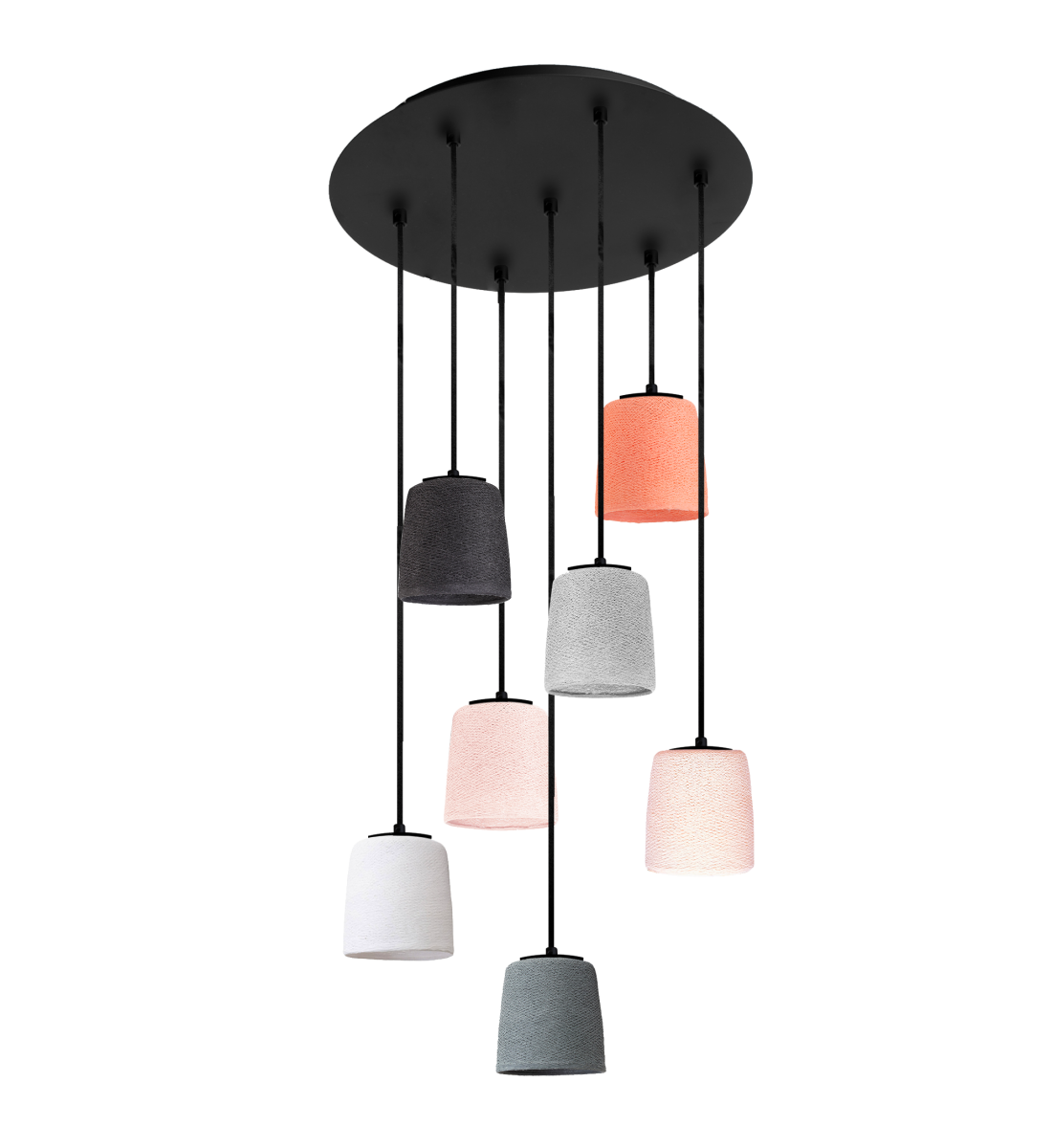 Black Pendant Light with 7 Swing Lampshades - Pink and Grey - Plafonniers - La Case de Cousin Paul