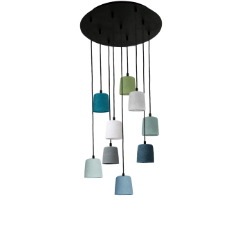 Zwart plafondlamp met 9 Swing-lampenkappen - Blauw en Groen - Plafonniers - La Case de Cousin Paul