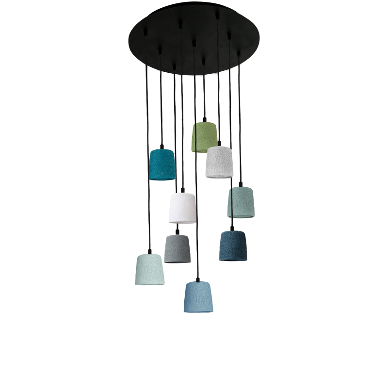 Black Pendant Light with 9 Swing Lampshades - Blue and Green - Plafonniers - La Case de Cousin Paul