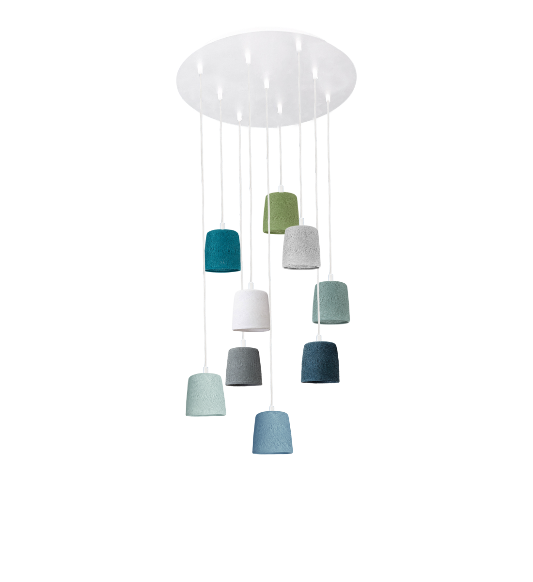 Lampadario bianco con 9 paralumi Swing - Blu e Verde - Plafonniers - La Case de Cousin Paul