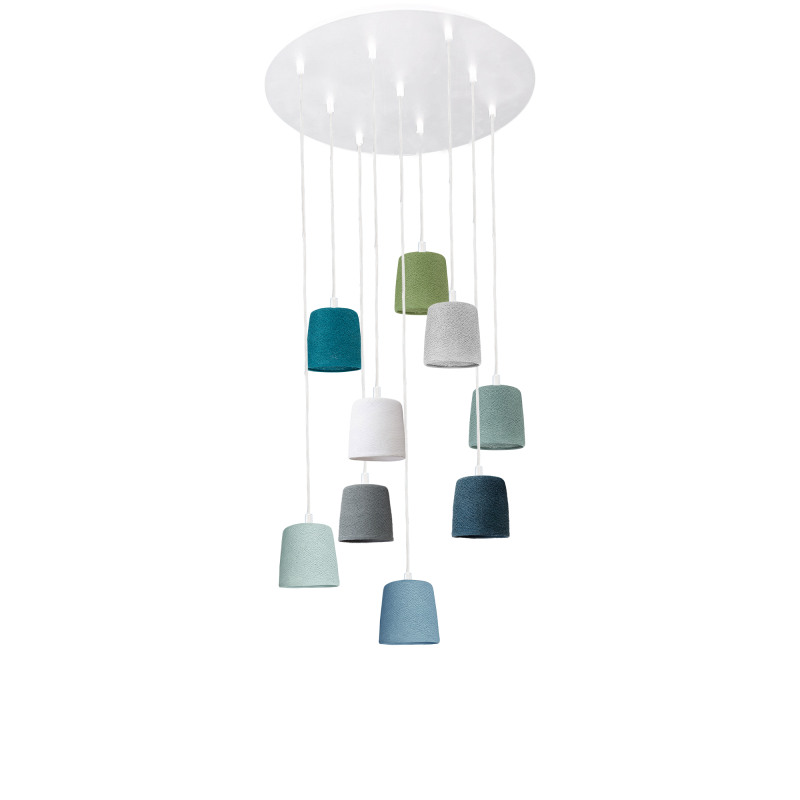 Lampadario bianco con 9 paralumi Swing - Blu e Verde - Plafonniers - La Case de Cousin Paul