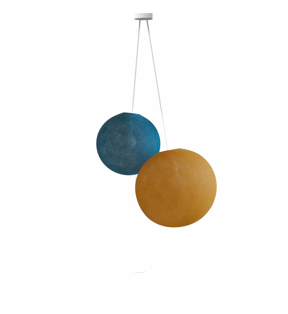 Double lighting peacock blue - camel globes - Pendant lamp 2 - La Case de Cousin Paul