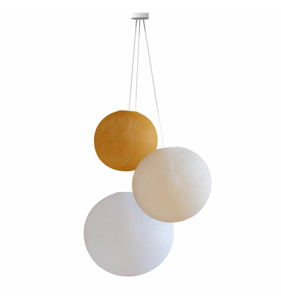 Triple lighting curry - ecru - white globes - Pendant lamp 3 - La Case de Cousin Paul