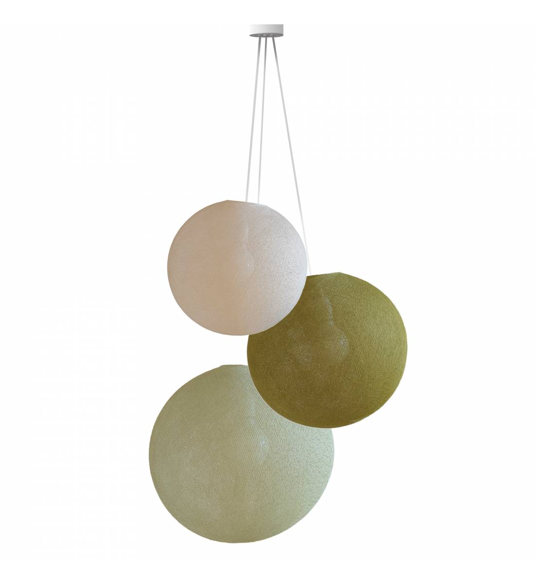 Triple lighting globes -S-M-L-Linnen-Khaki-Lime Tree - Pendant lamp 3 - La Case de Cousin Paul