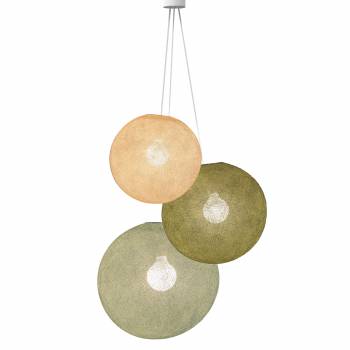 Triple lighting globes -S-M-L-Linnen-Khaki-Lime Tree - Pendant lamp 3 - La Case de Cousin Paul