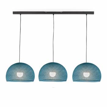 Zwarte eilandhanglamp met 3 pauw blauw-koppellampen - ø31cm - Rails - La Case de Cousin Paul