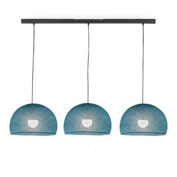 Lampadario a isola nero con 3 cupole color blue pavone - ø31cm - Ristrutturato - Rail - La Case de Cousin Paul