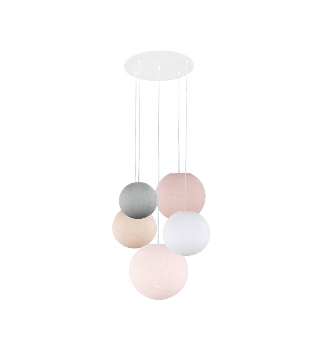 White ceiling fixture 5 globes - PINK - Ceiling light 5 - La Case de Cousin Paul