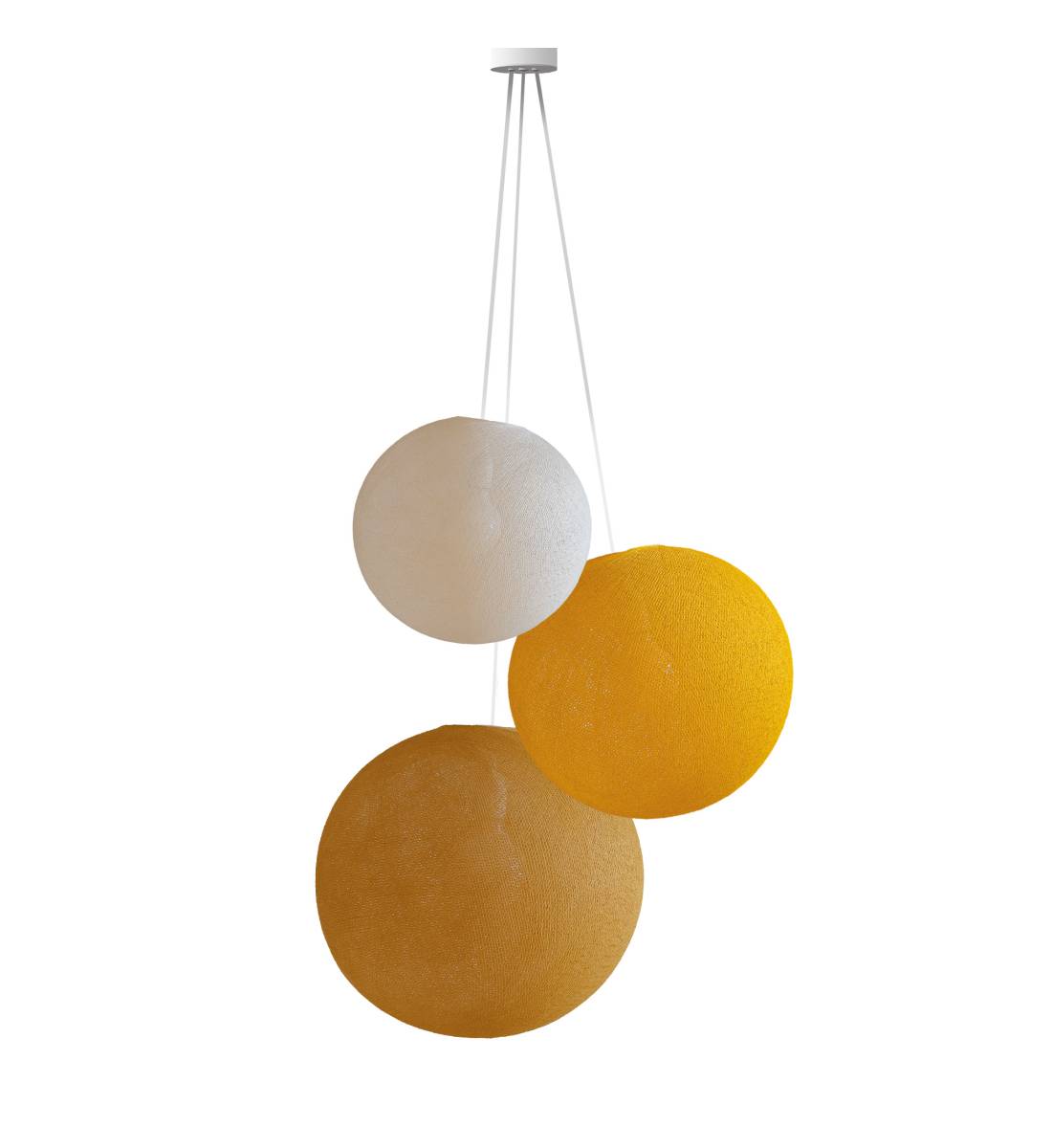 Suspension 3 globes - ecru - curry - camel - Pendant lamp 3 - La Case de Cousin Paul