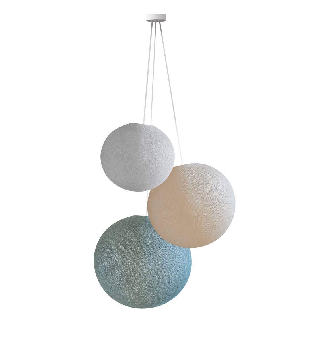 Pendant Light 3 Globes - Pearl - Ecru - Green grey - Pendant lamp 3 - La Case de Cousin Paul