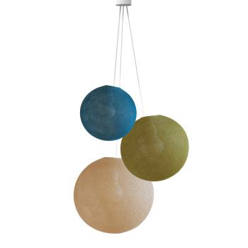 Pendant Light 3 Globes - Peacock Blue - Khaki - Sand - Pendant lamp 3 - La Case de Cousin Paul