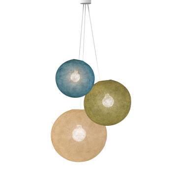 Pendant Light 3 Globes - Peacock Blue - Khaki - Sand - Pendant lamp 3 - La Case de Cousin Paul