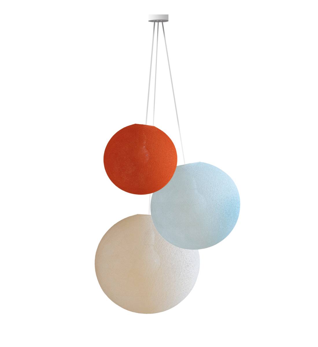 Hanglamp 3 bollen - Oranje Fifty - Azur - Ecru - Opgehangen per drie - La Case de Cousin Paul