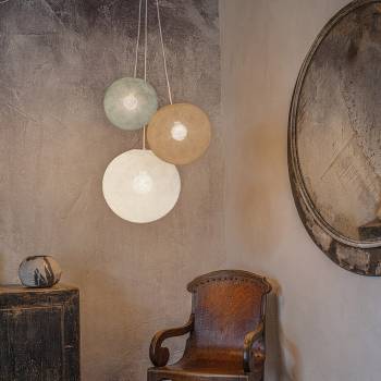 Triple lighting 25 green grey - 31 sand - 38 ecru globes - Pendant lamp 3 - La Case de Cousin Paul