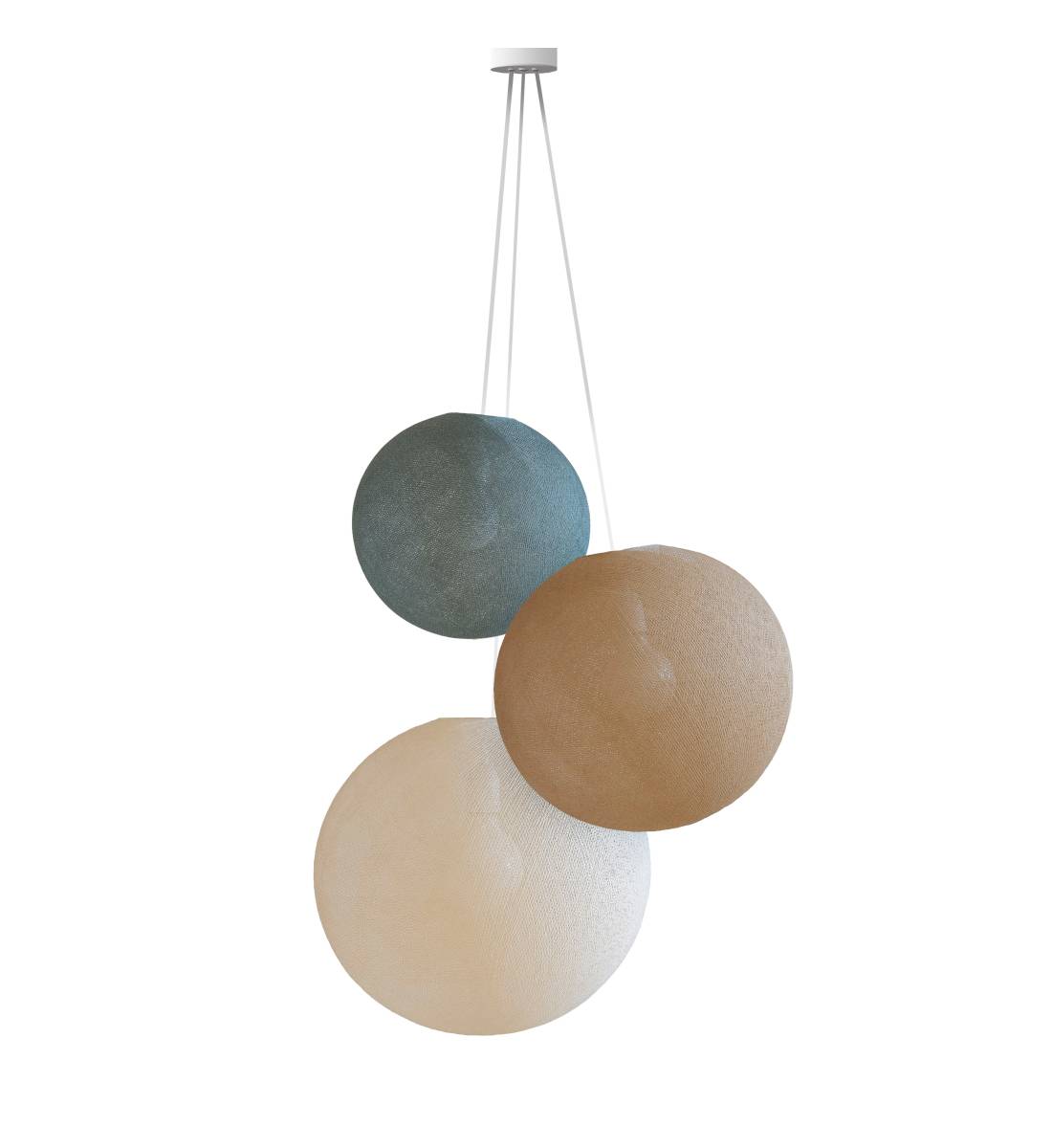 Triple lighting 25 green grey - 31 sand - 38 ecru globes - Pendant lamp 3 - La Case de Cousin Paul