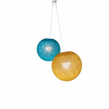 Double lighting peacock blue - camel globes - Pendant lamp 2 - La Case de Cousin Paul