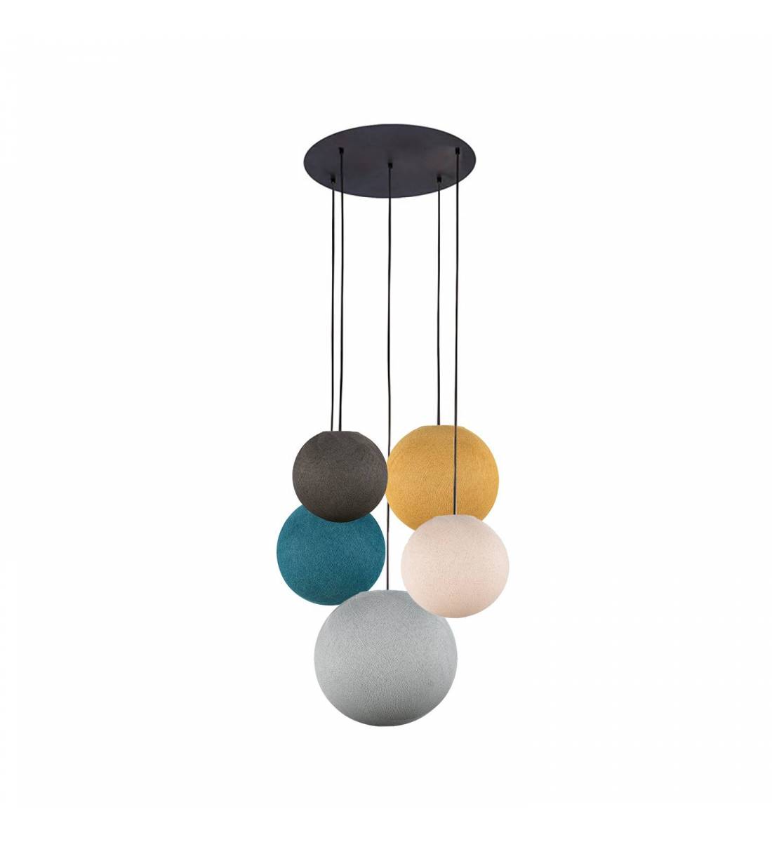 Black ceiling fixture 5 anthracite-pearl grey-linen-duck blue-mustard globes - Ceiling light 5 - La Case de Cousin Paul