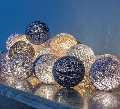 levandeo Guirlande lumineuse 10 boules LED en coton Bleu/gris : :  Luminaires et Éclairage